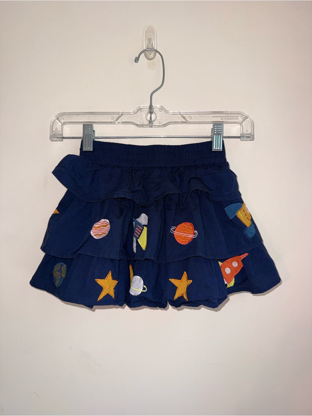 Navy Space Embroidered Ruffle Skirt for Kids